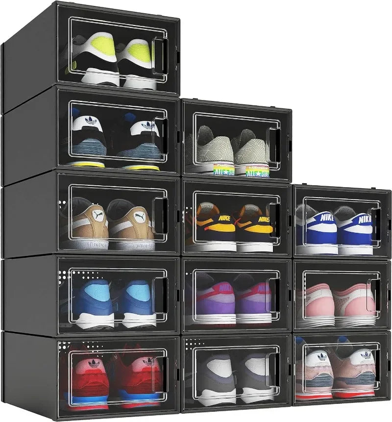 12-Pack Shoe Organizer Stackable Shoebox Rack Container