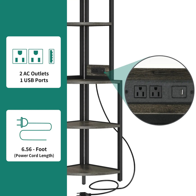 5-Tier Bar Cabinet Glass Holder Corner Shelf With LED Light