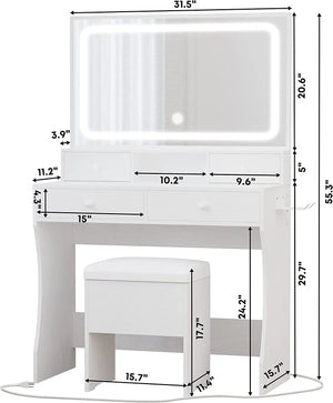 Vanity Desk LED Lighted Mirror Table Set With Storage Stool