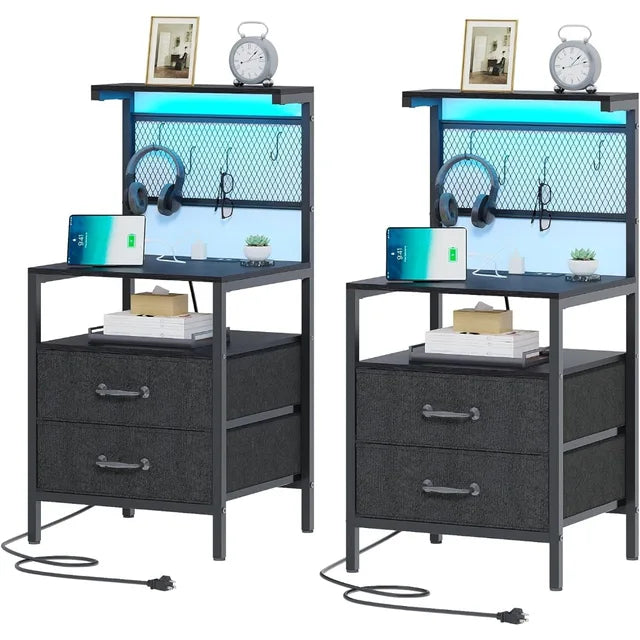 Nightstand Storage Rack With Set of 2 Charging Stations