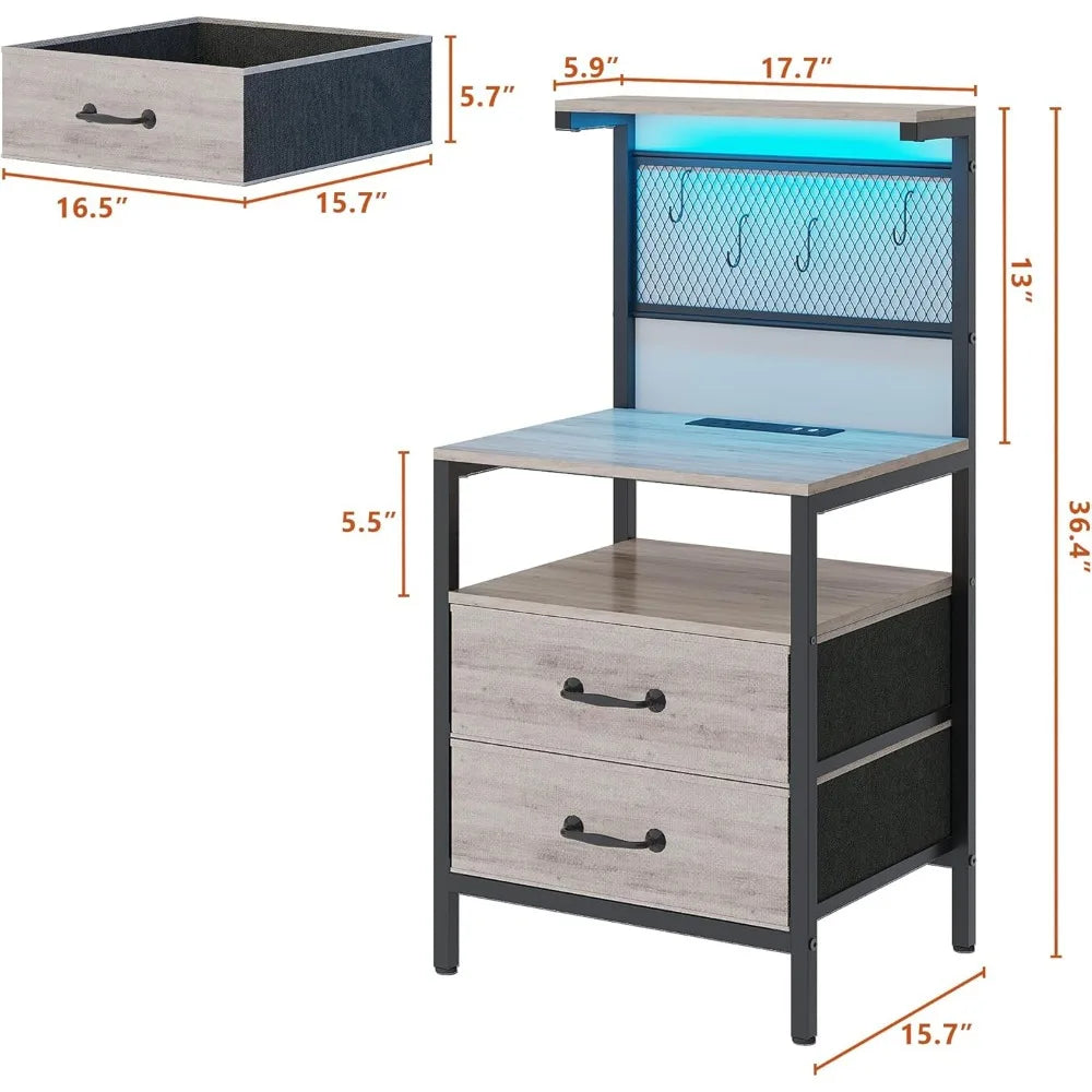 Nightstand Storage Rack With Set of 2 Charging Stations