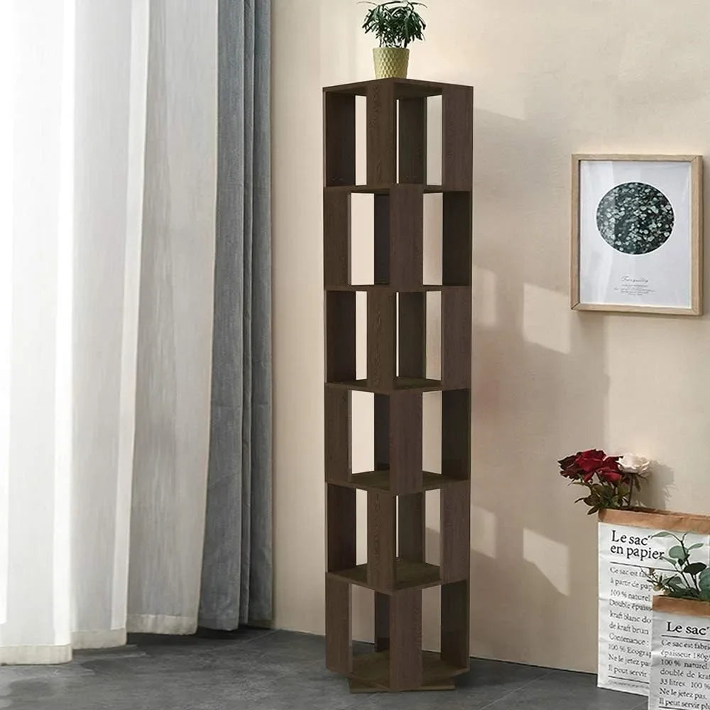 Rotating Wood Shelve 6 Tier Rotating Bookshelf