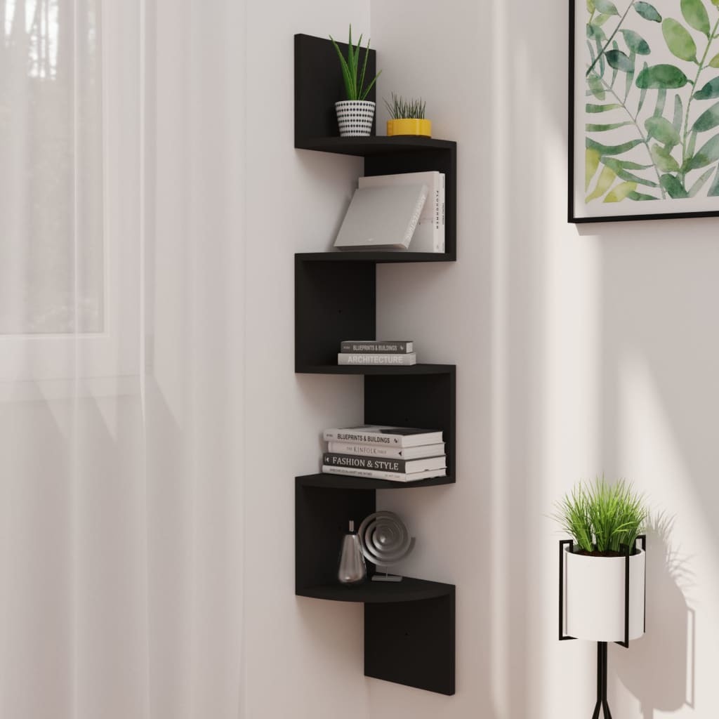 5-Tier Wall Corner Shelf Black Wood