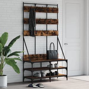 Clothing Organizer Rack With Shoe Storage Smoked Oak Wood