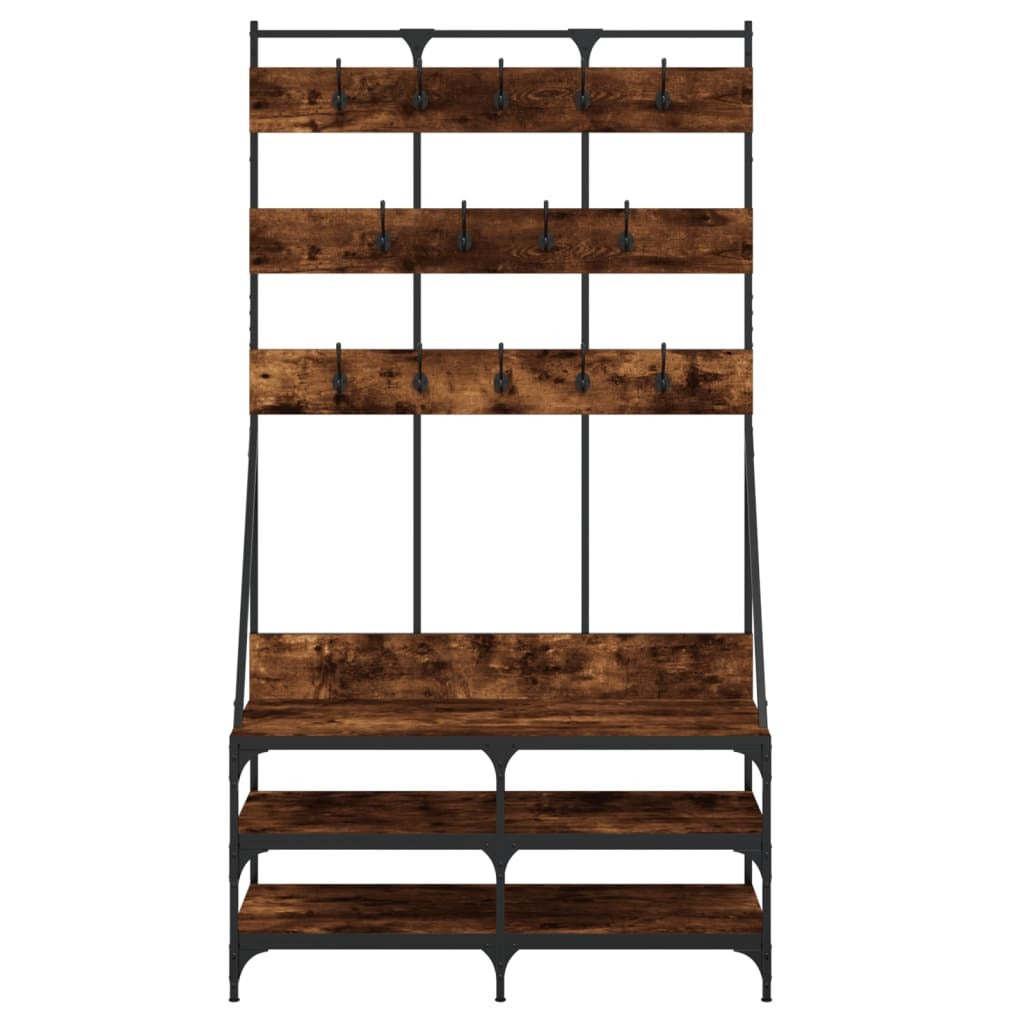 Clothing Organizer Rack With Shoe Storage Smoked Oak Wood