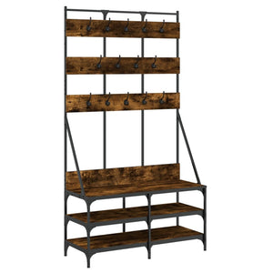 Clothing Organizer Rack With Shoe Storage Smoked Oak Wood