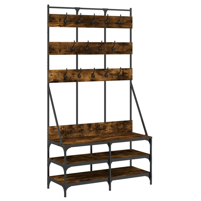 Clothing Organizer Rack With Shoe Storage Smoked Oak Wood