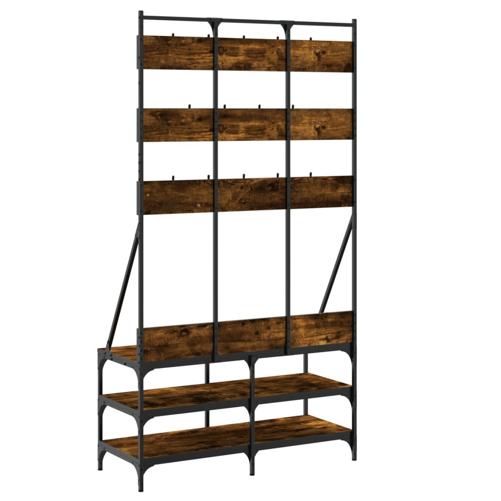 Clothing Organizer Rack With Shoe Storage Smoked Oak Wood