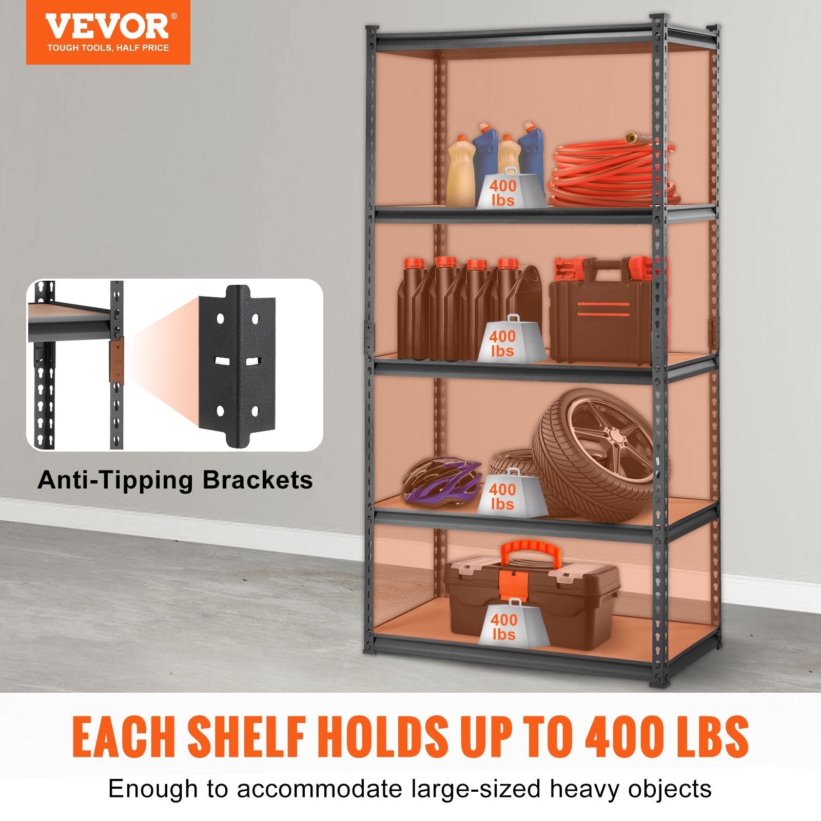 Heavy Duty Garage Black Shelves Metal Utility Rack